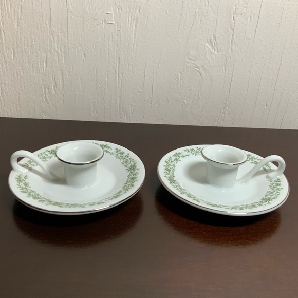 Mikasa Other - Vintage Mikasa Montclair Taper Candlestick Holders Finger Loop Green Floral